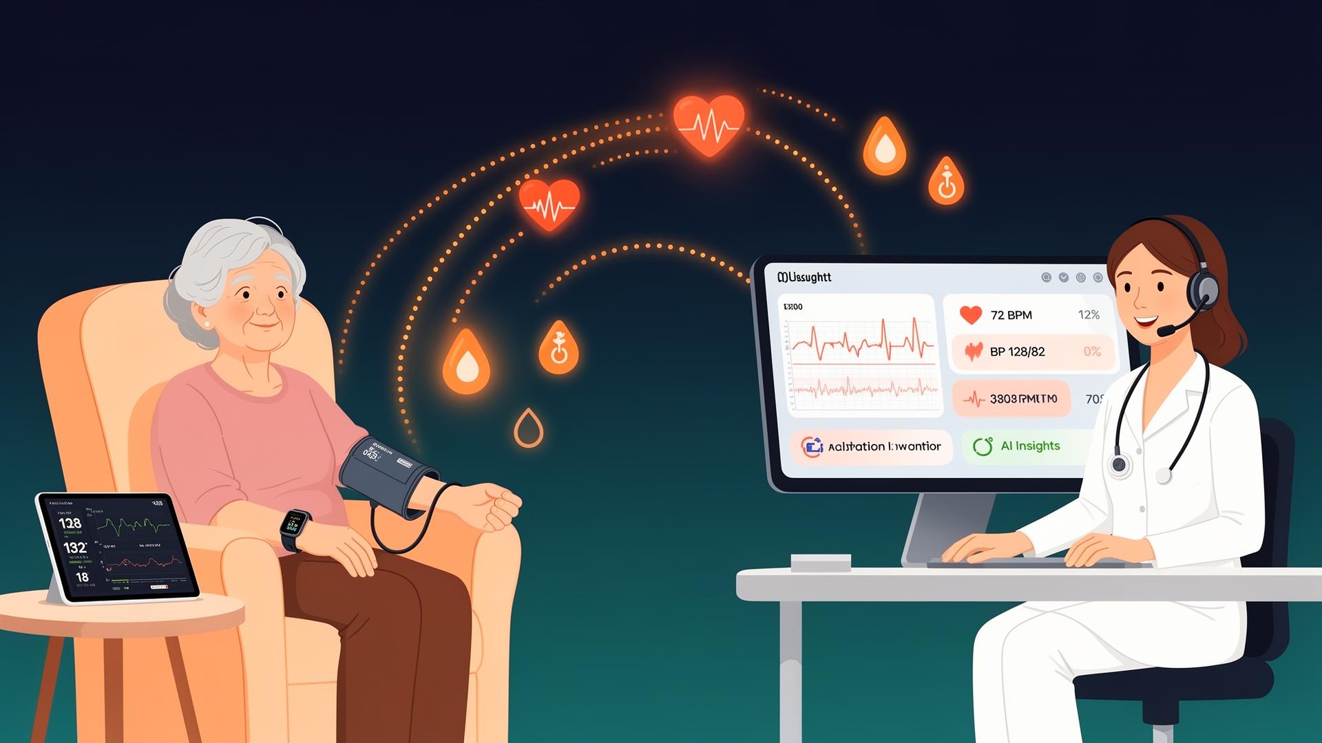 Remote patient monitoring connecting a patient at home with a clinician dashboard